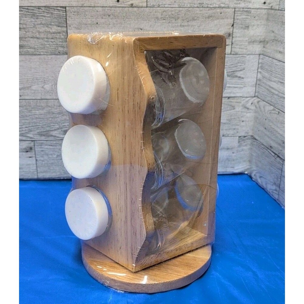 Rotating Square Bamboo Countertop Spice Rack Set of 6